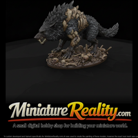 Ashen Bone-Plated Dire Wolf miniature, three-quarter view — thumbnail 1