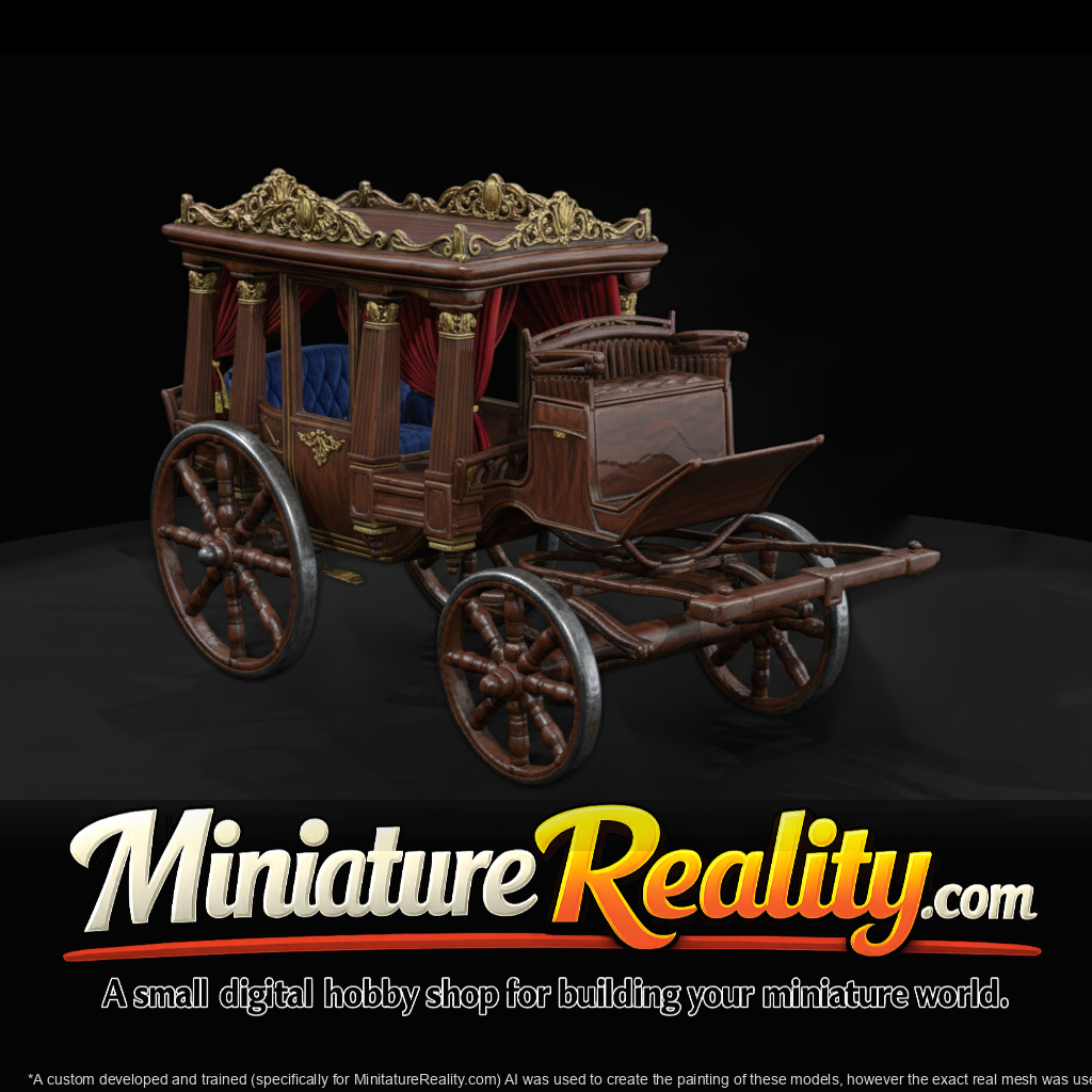 Victorian Horse-Drawn Hearse Carriage miniature, three-quarter view