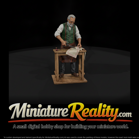 Tailor Cutting Cloth at His Bench