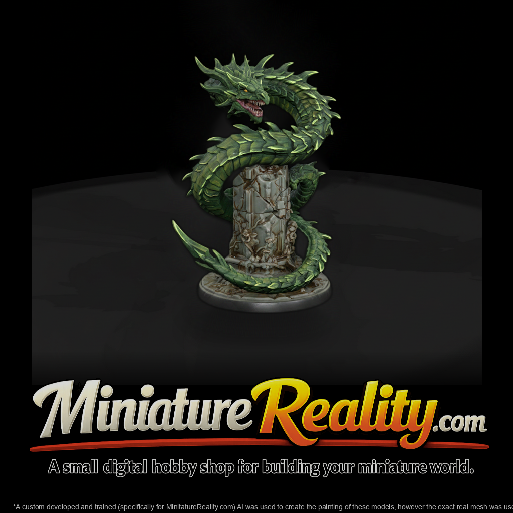 Serpent Dragon Coiled on Ruined Pillar