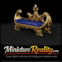 Ornate Gilded Settee with Blue Cushion miniature, three-quarter view — thumbnail 4