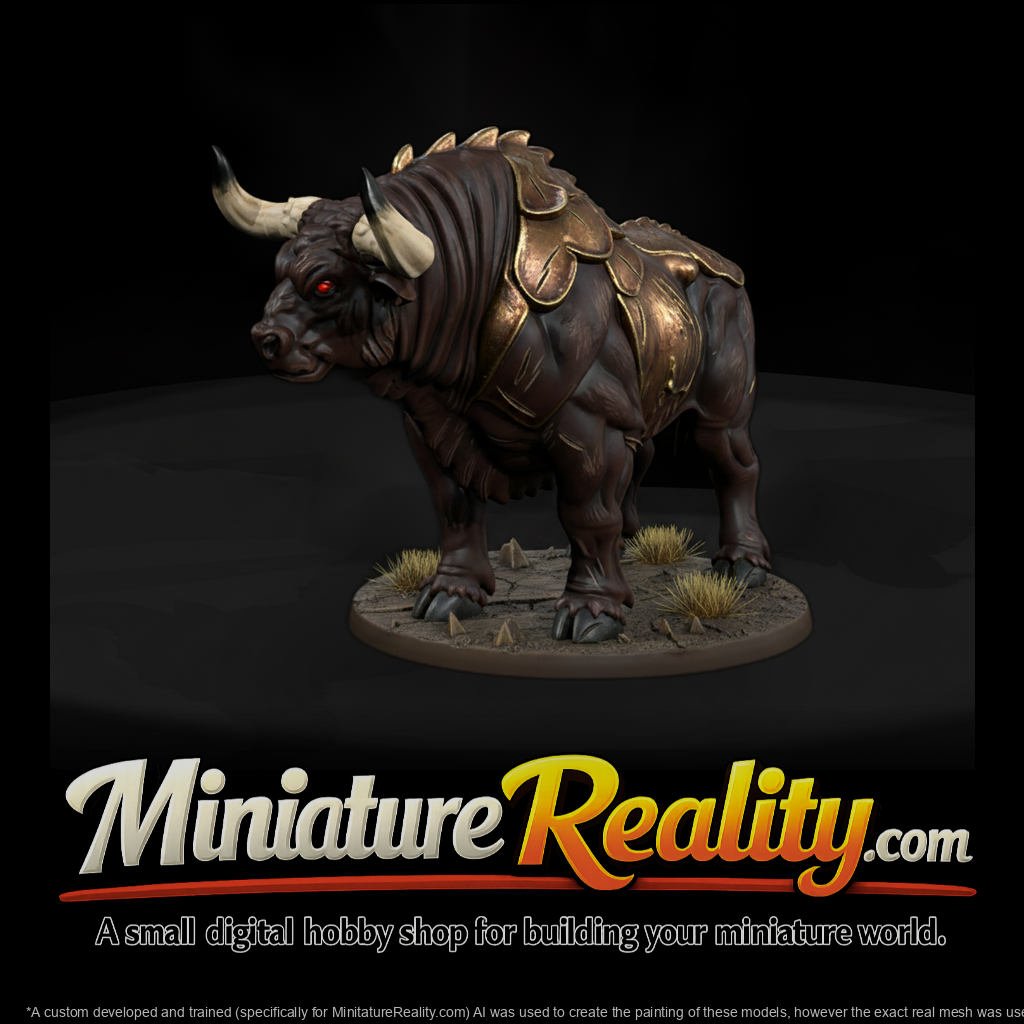 Stylized Fantasy War Bull miniature, three-quarter view