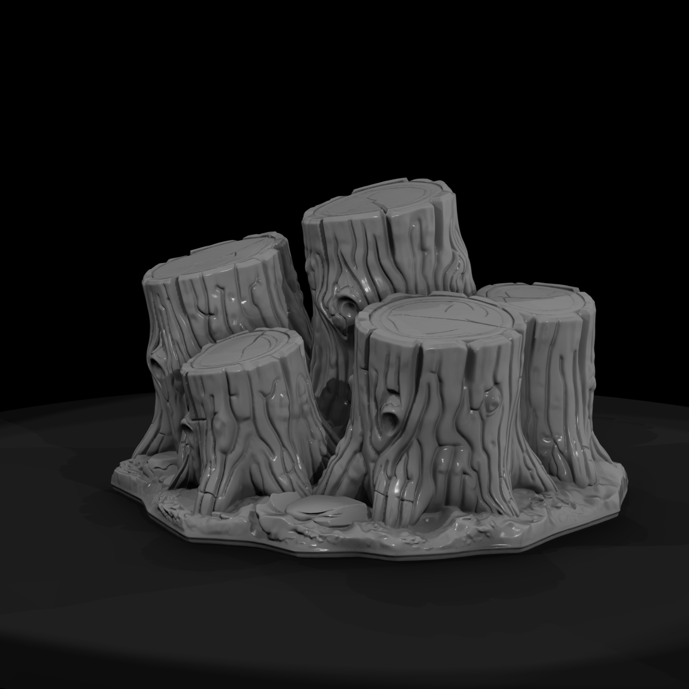 Stylized Clustered Tree Stump Terrain 3D Model Gbm