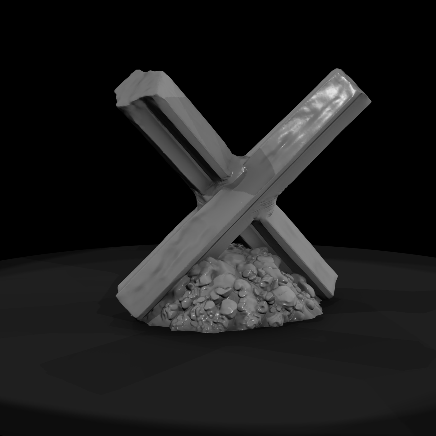 Crossed Anti‑Vehicle Barrier with Rubble