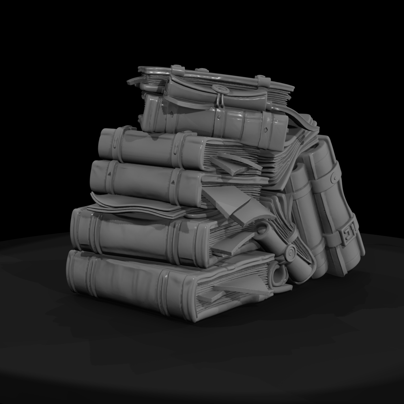 Stylized Fantasy Occult Book Stack 3D Model Hqofv4