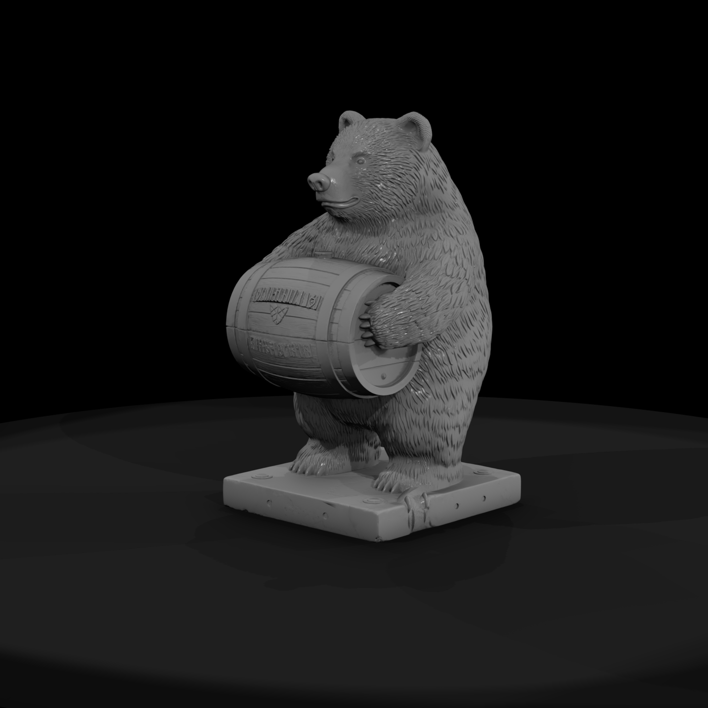 Stylized Grizzly Bear on Barrel — Statue