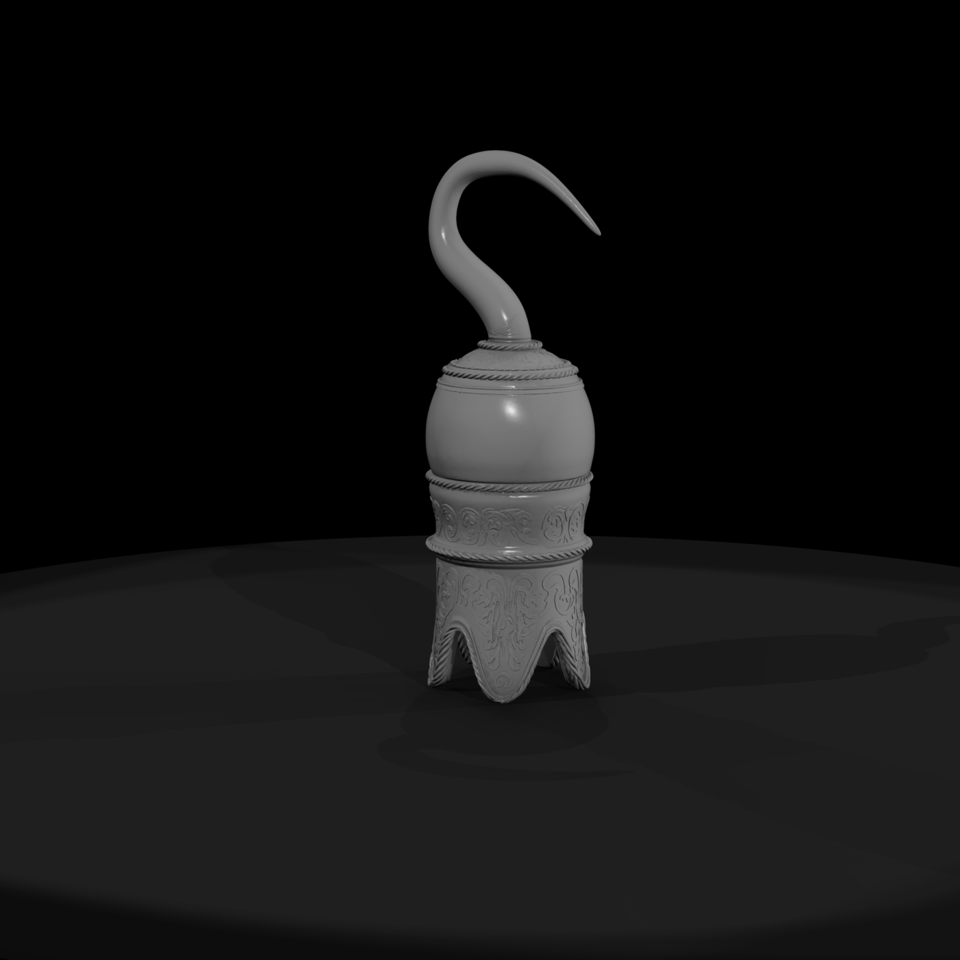 Stylized Pirate Hook Ornament — Engraved Filigree