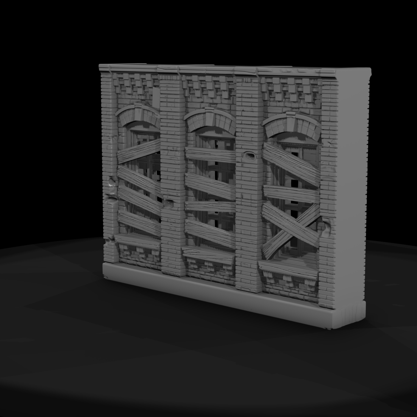 Stylized Boarded Brick Building Facade 3D Model 2P