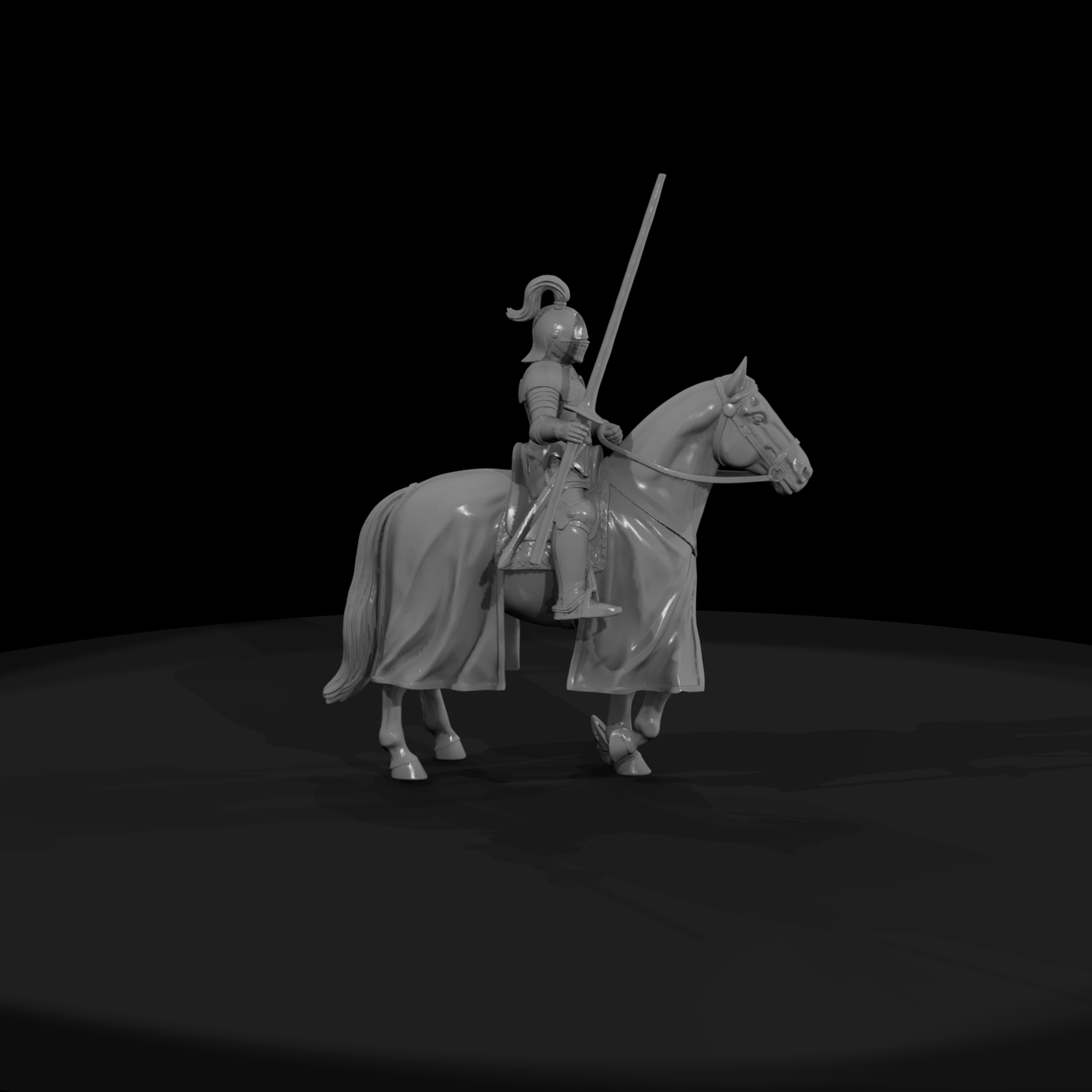 Mounted Medieval Knight with Plumed Helmet & Lance