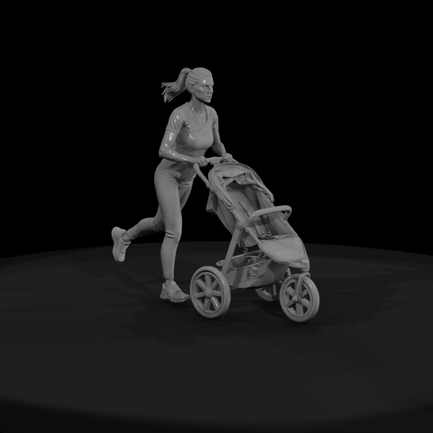 Jogging Mother with Stroller