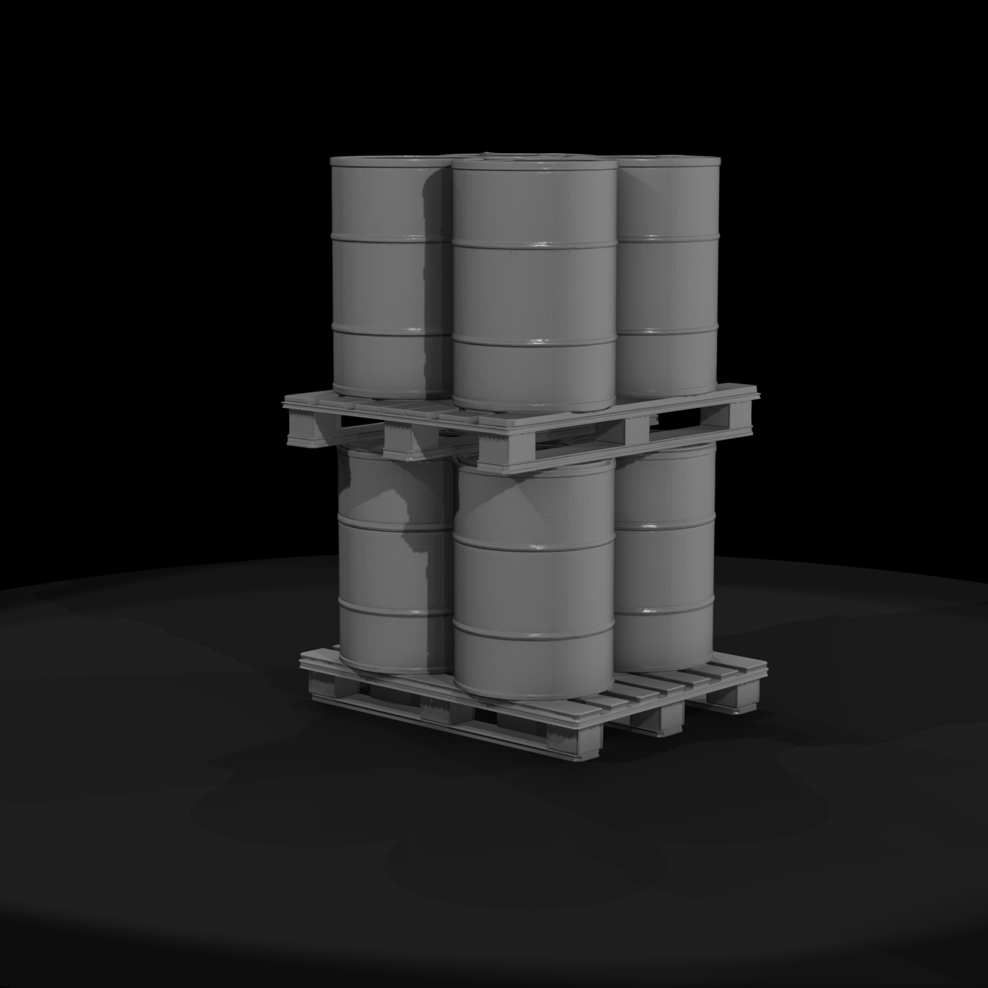 Stacked Industrial Barrels on Pallets