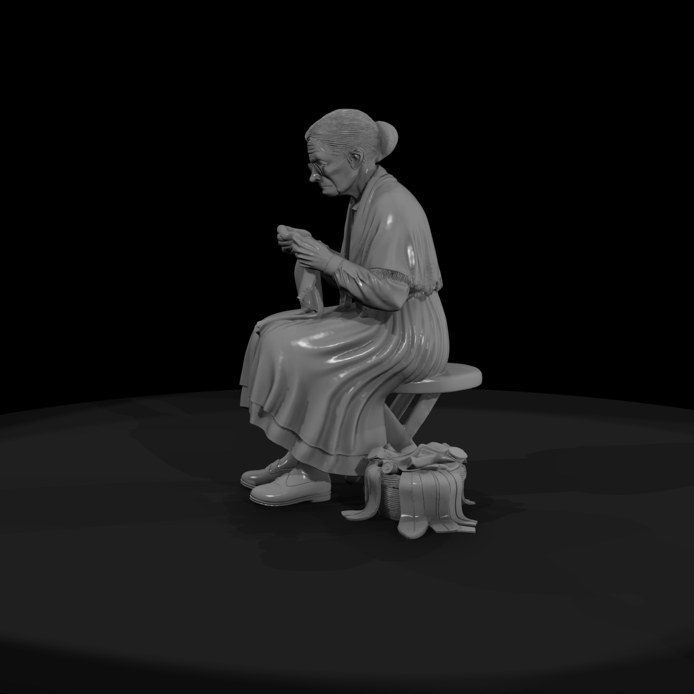 Seated Elderly Seamstress
