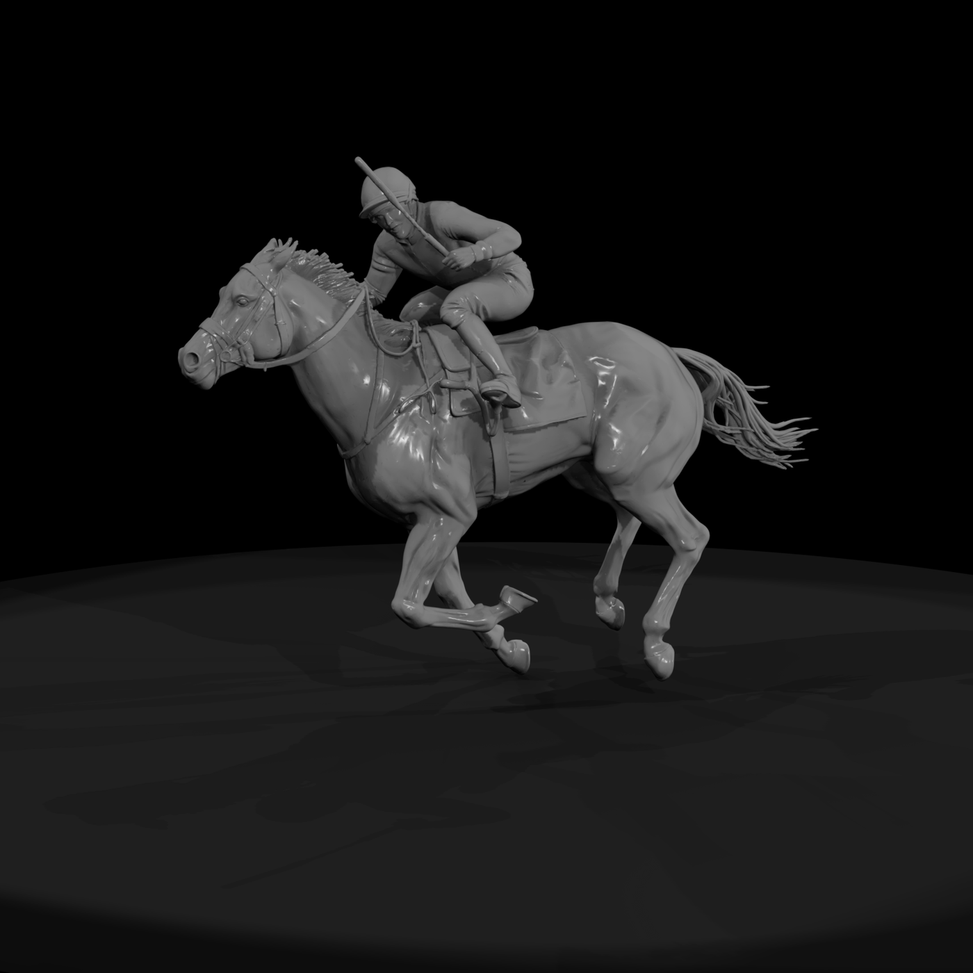 A Jockey Racehorse Running Grass Track During Race