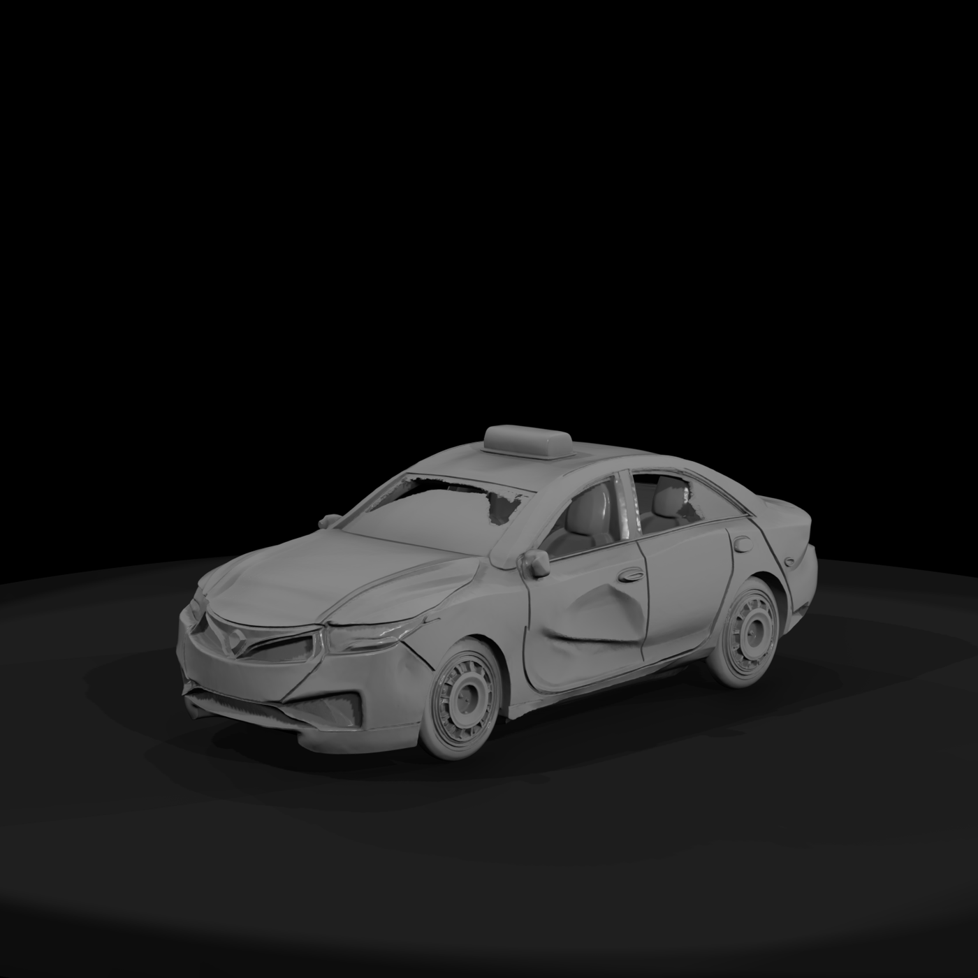 Untextured Damaged Taxi Sedan 3D Model 3Cod4Gjf