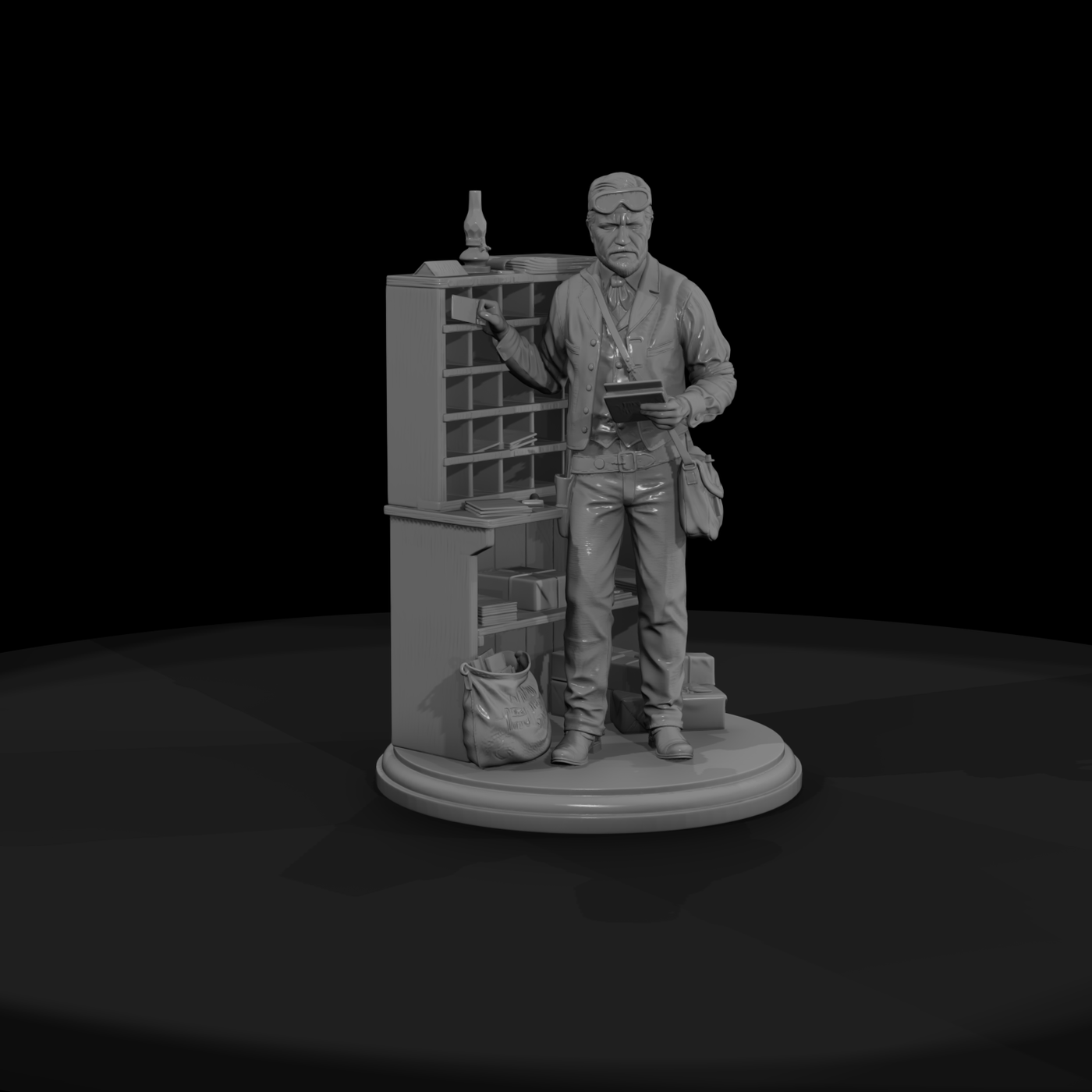 Old West Postmaster at Sorting Desk