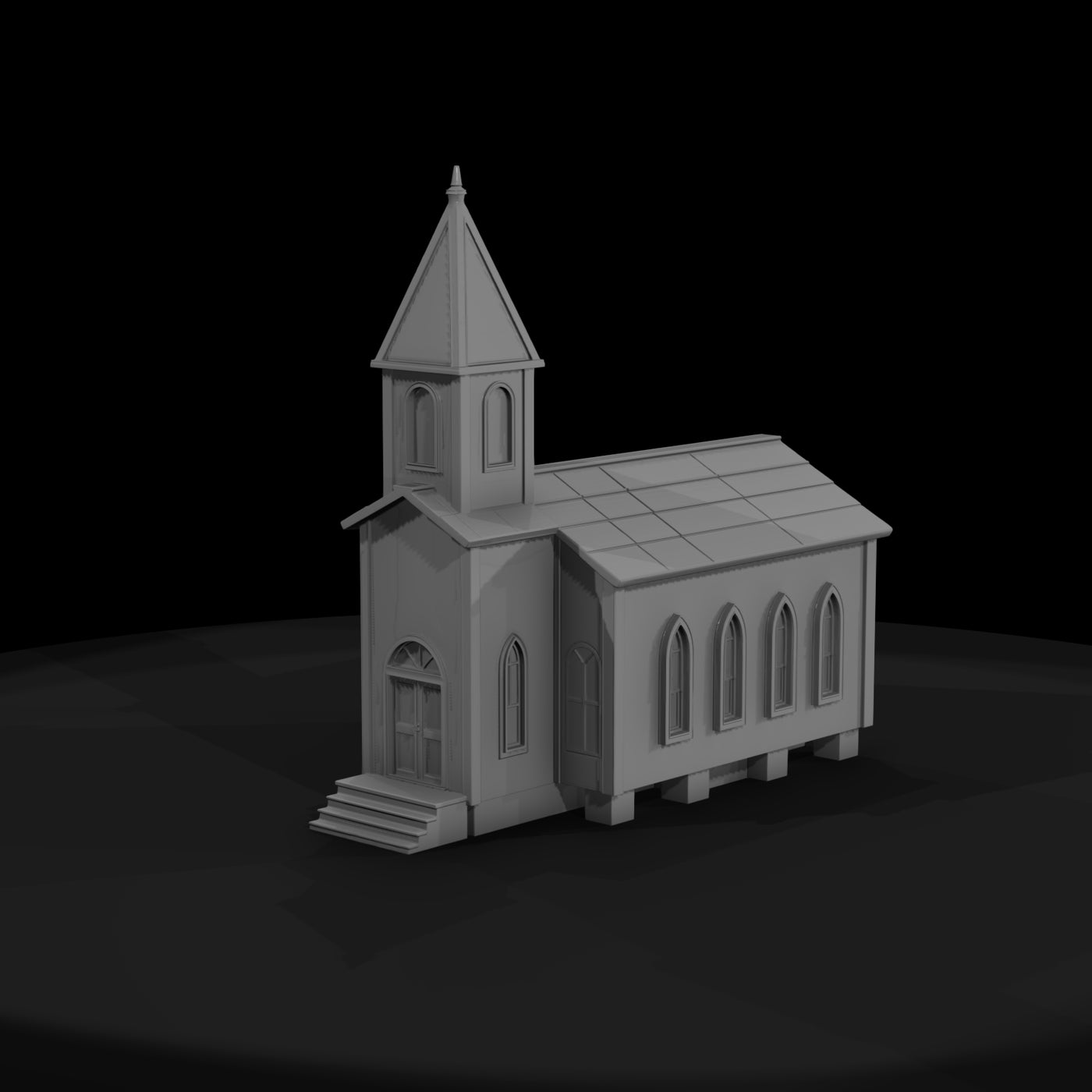 low_poly_untextured_western_church_3d_model