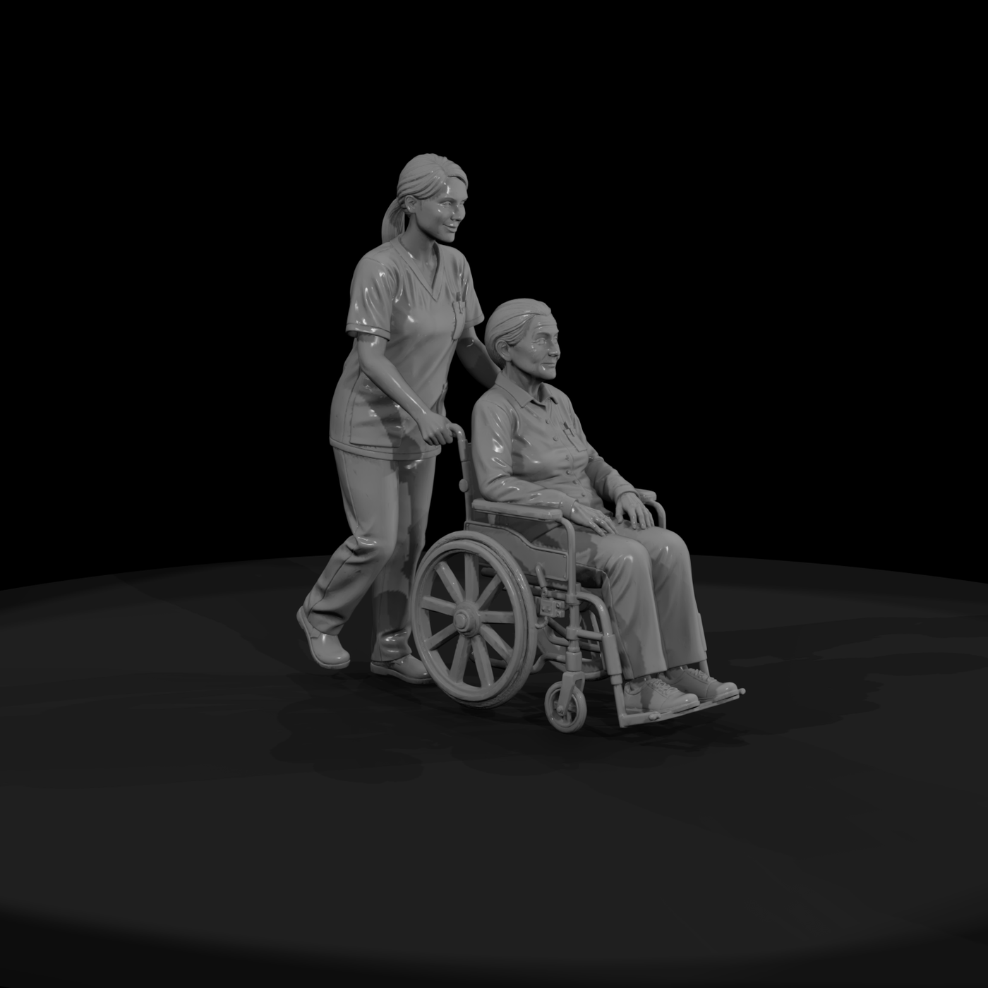 Nurse Pushing Patient in Wheelchair