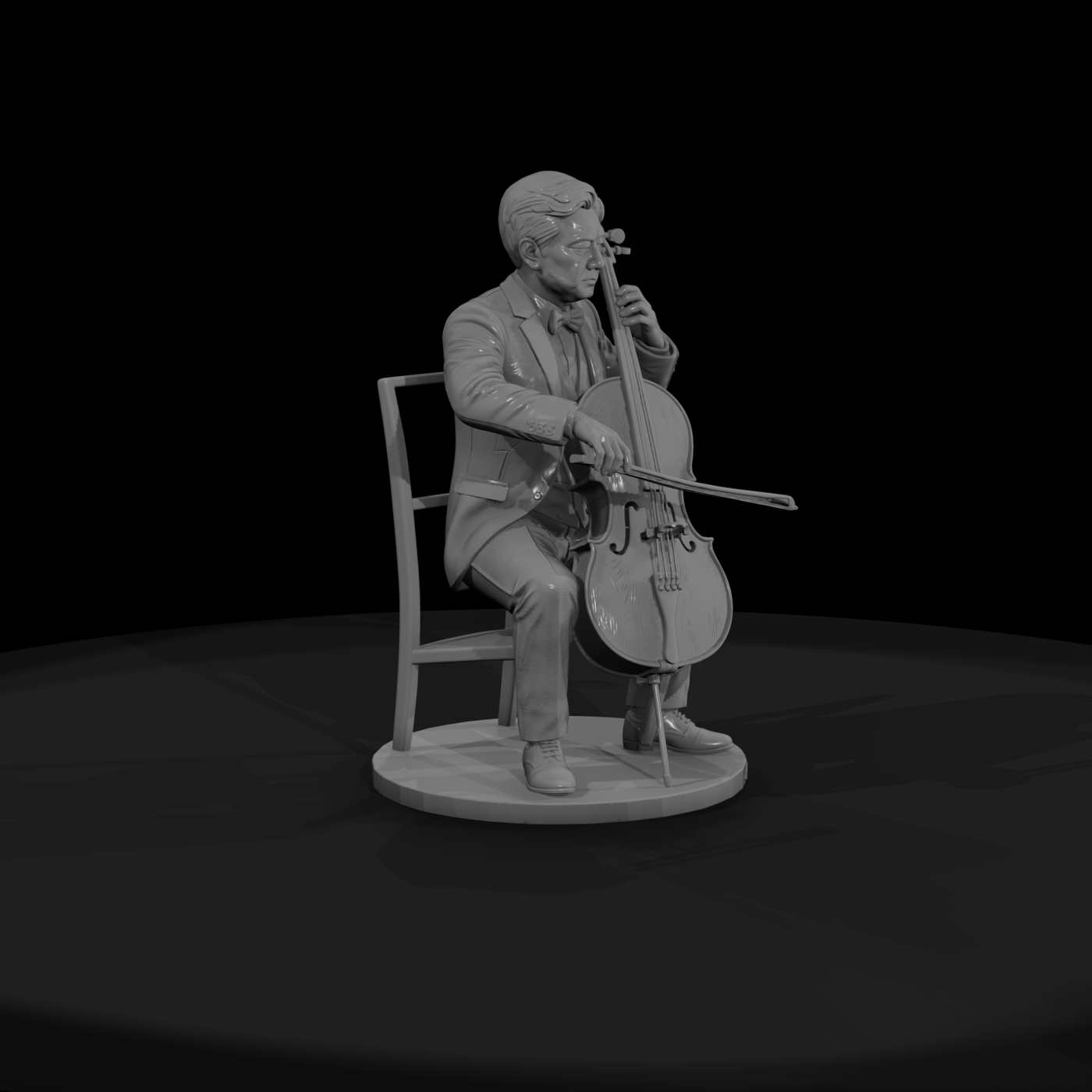 Seated Cellist in Concert Dress