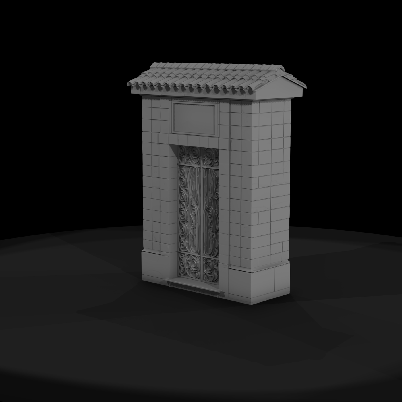 Mediterranean stone doorway with tiled roof