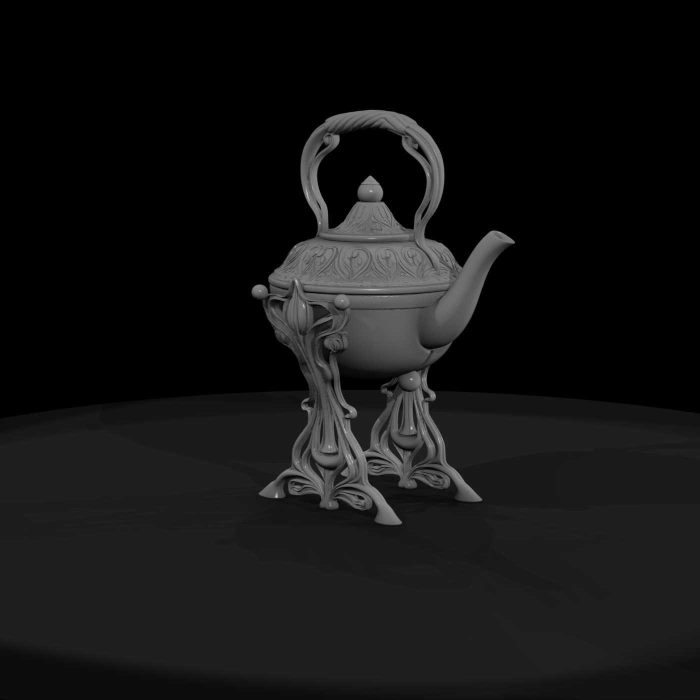 Art Nouveau Ornate Teapot on Tripod Stand