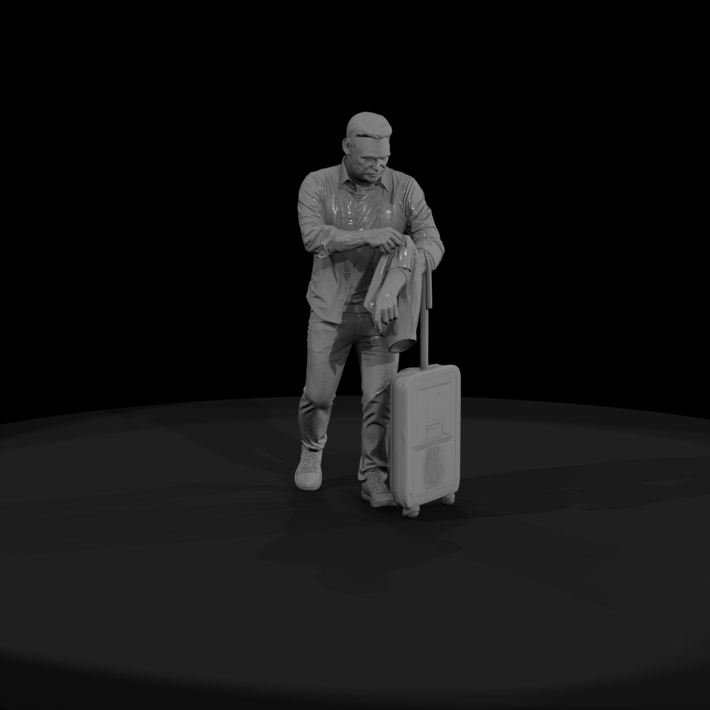 Modern Male Passenger with Luggage — Waiting Pose