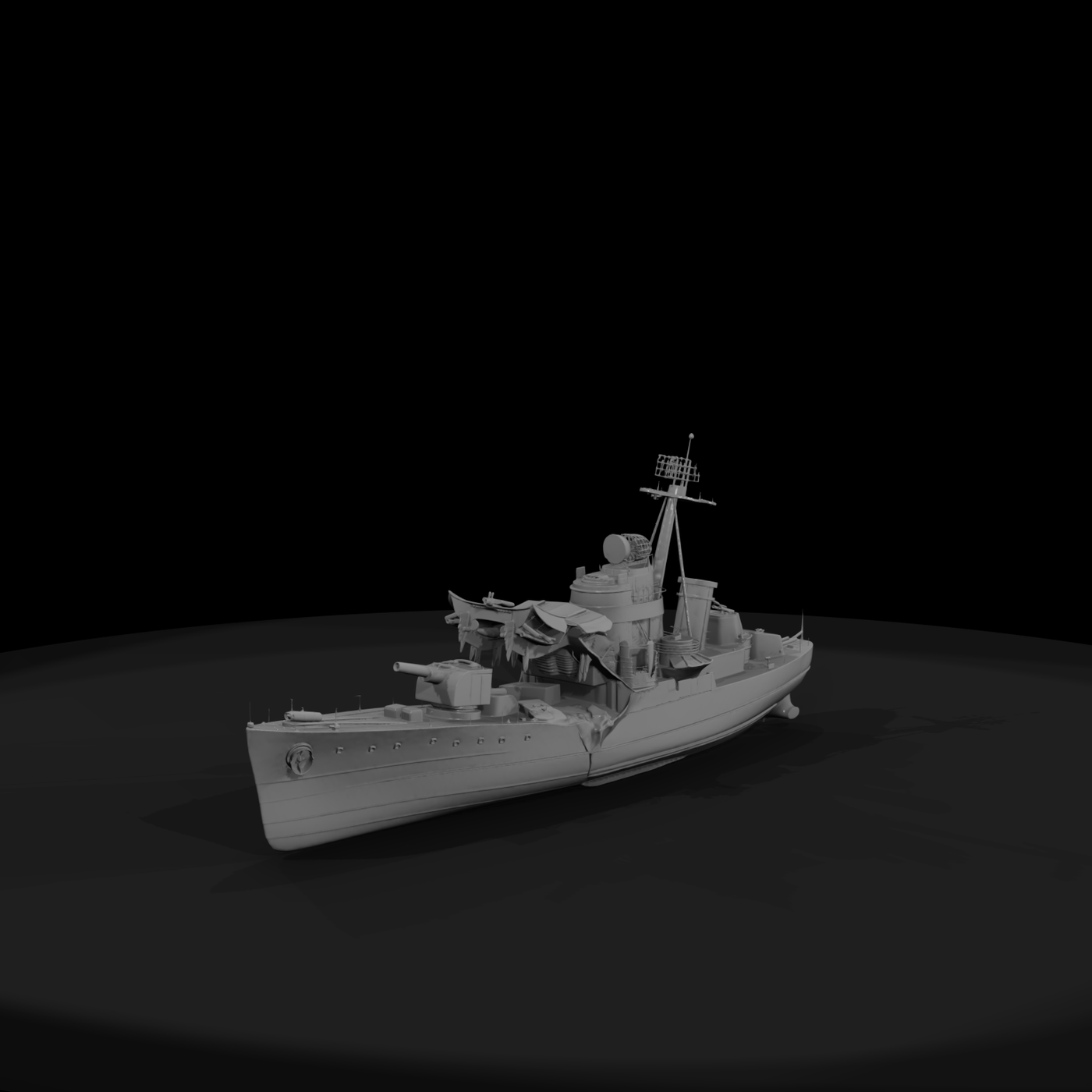WWII Battle-Damaged Destroyer