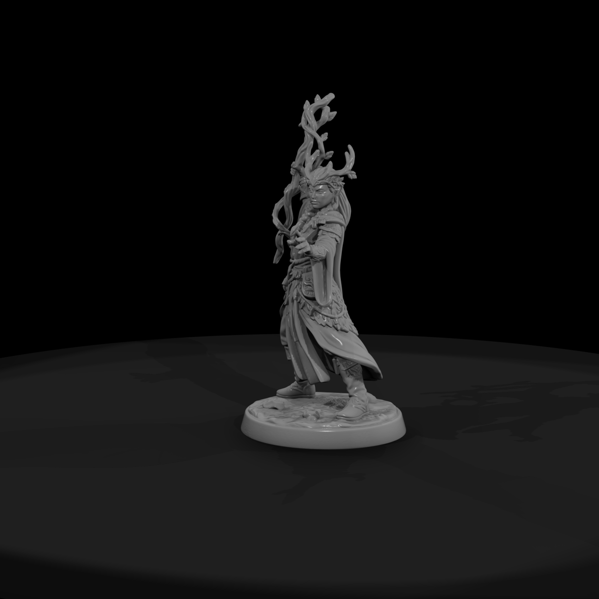 Elf Druid with Antlered Crown and Vine Staff