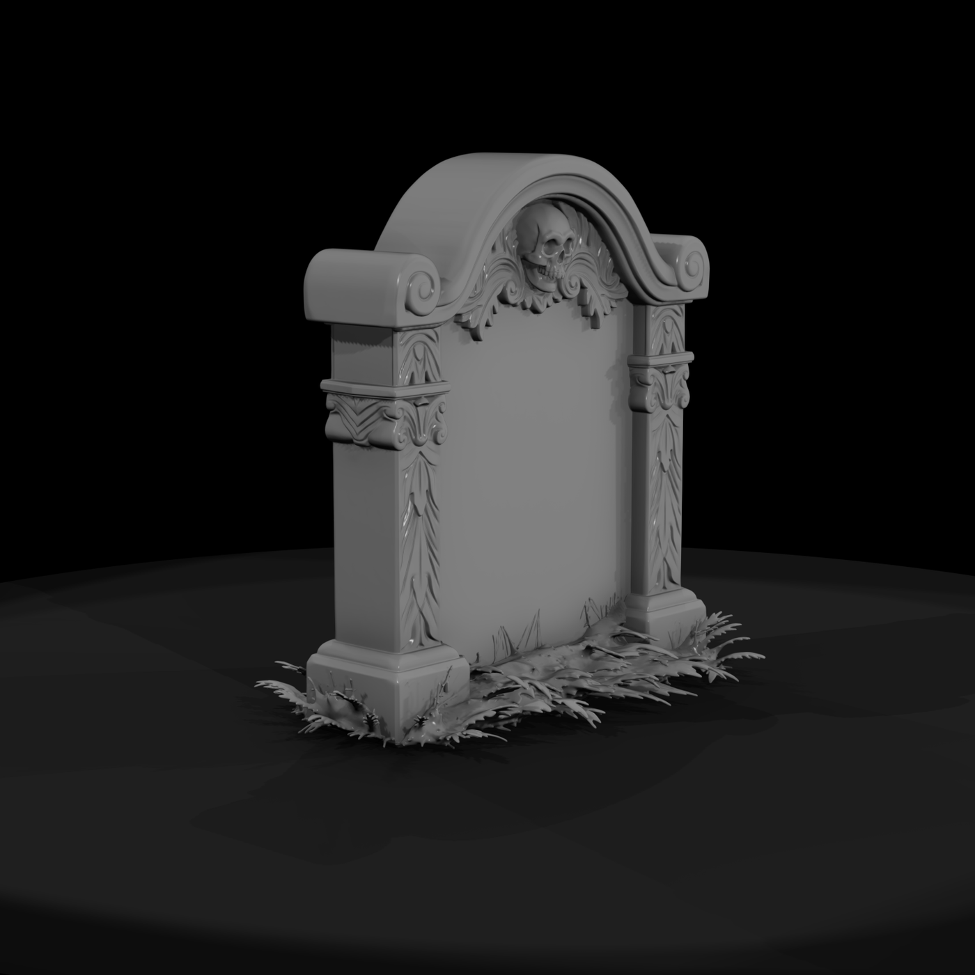 Ornate Skull Headstone Grave Marker