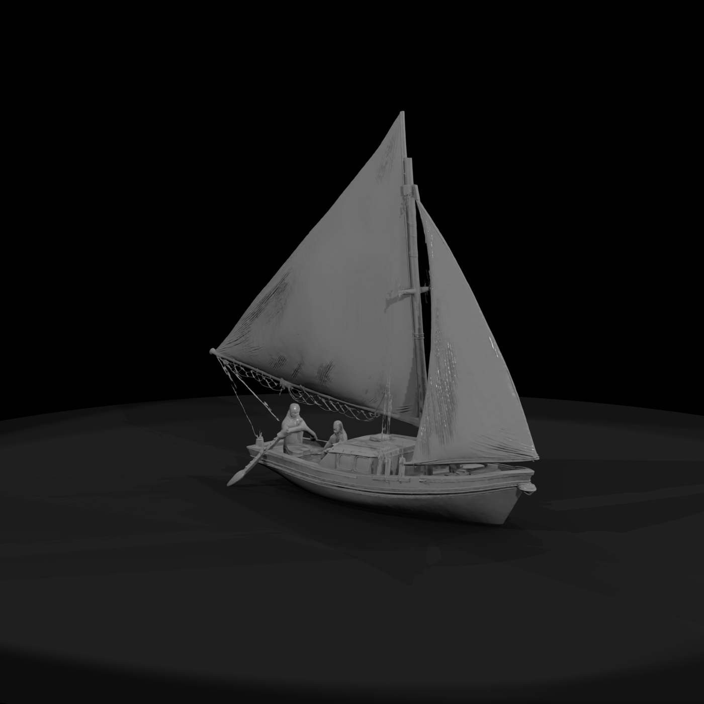 Stylized Sailboat with Crew
