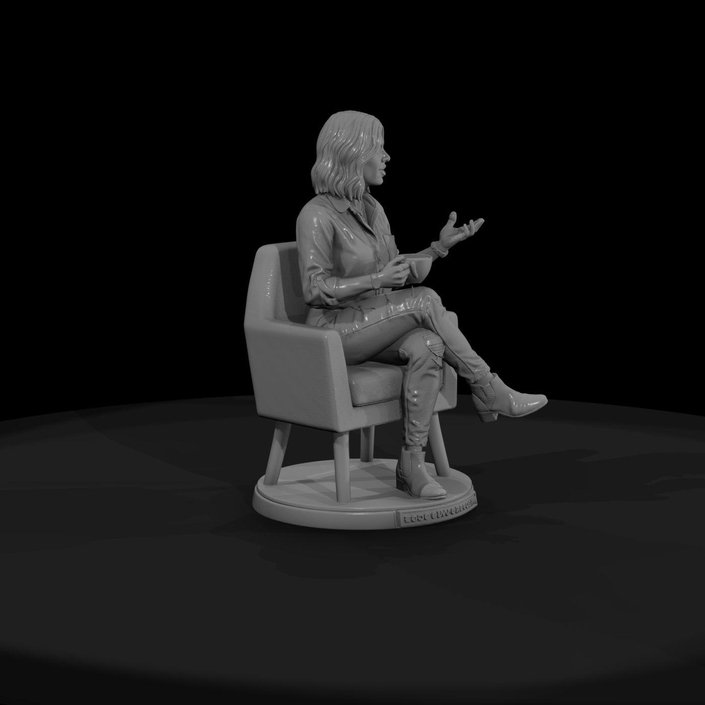 Seated Woman in Armchair with Coffee