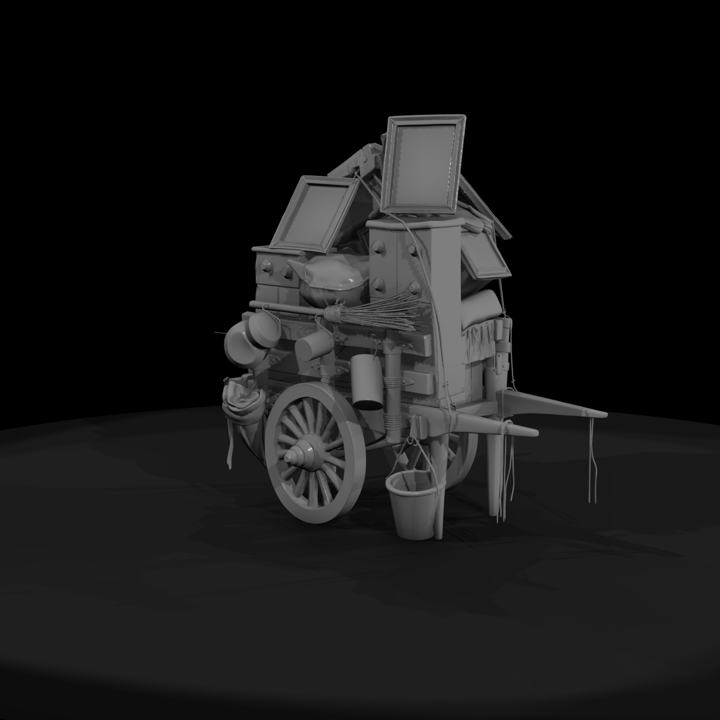 Stylized Medieval Merchant Push Cart