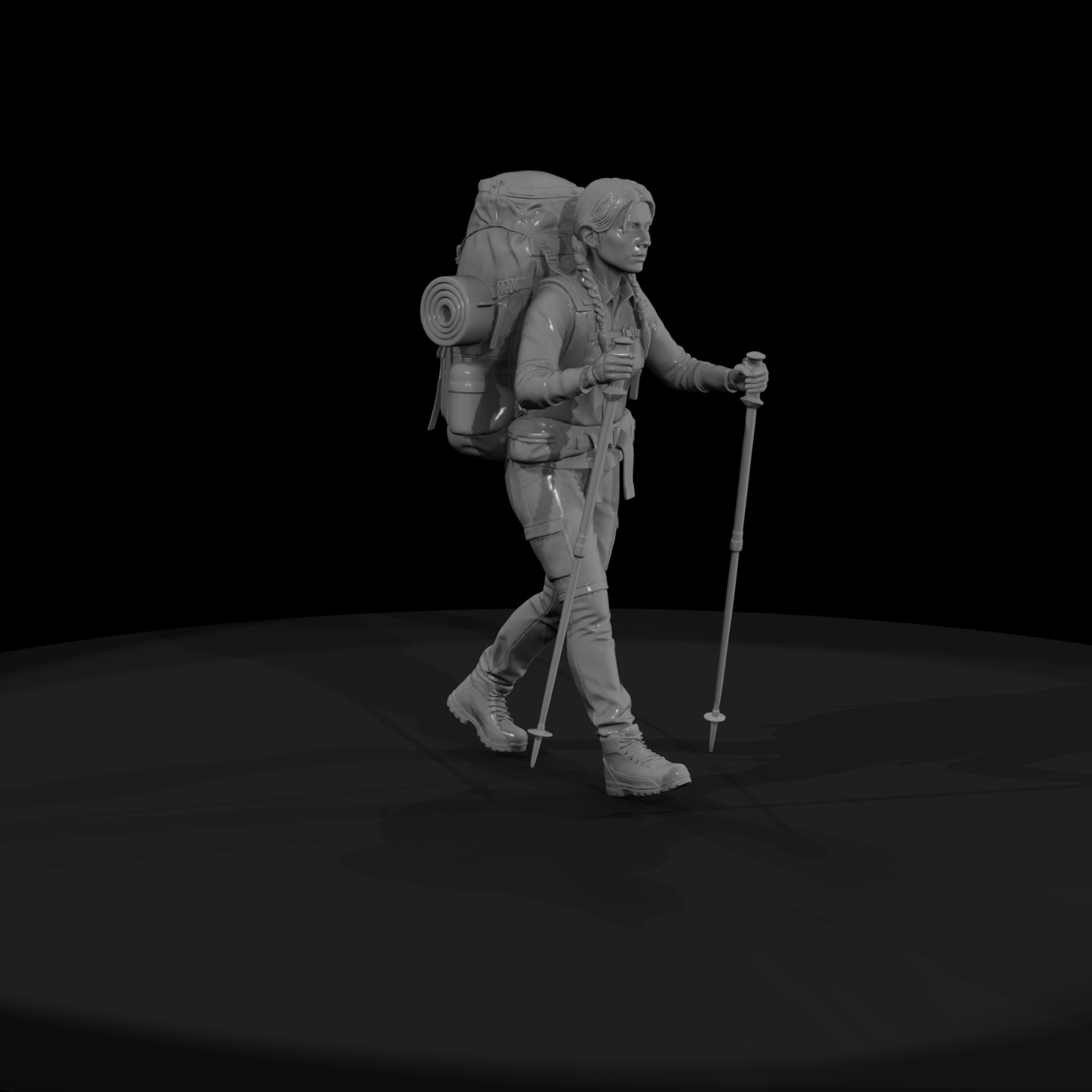 Female Hiker with Backpack and Trekking Poles