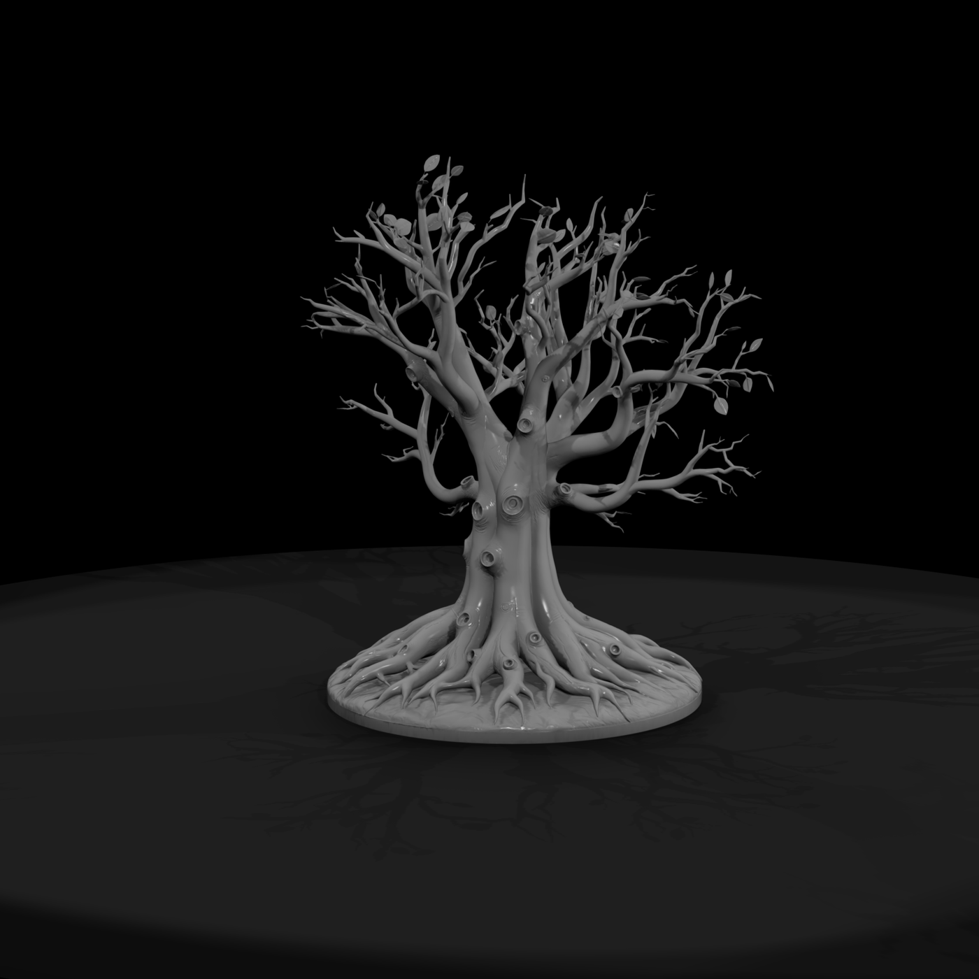 Stylized Gnarled Tree on Round Base