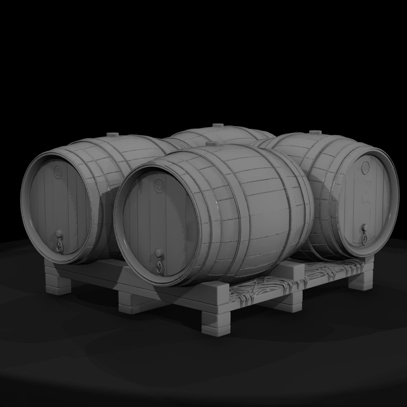Wooden Wine Barrel Set on Pallet