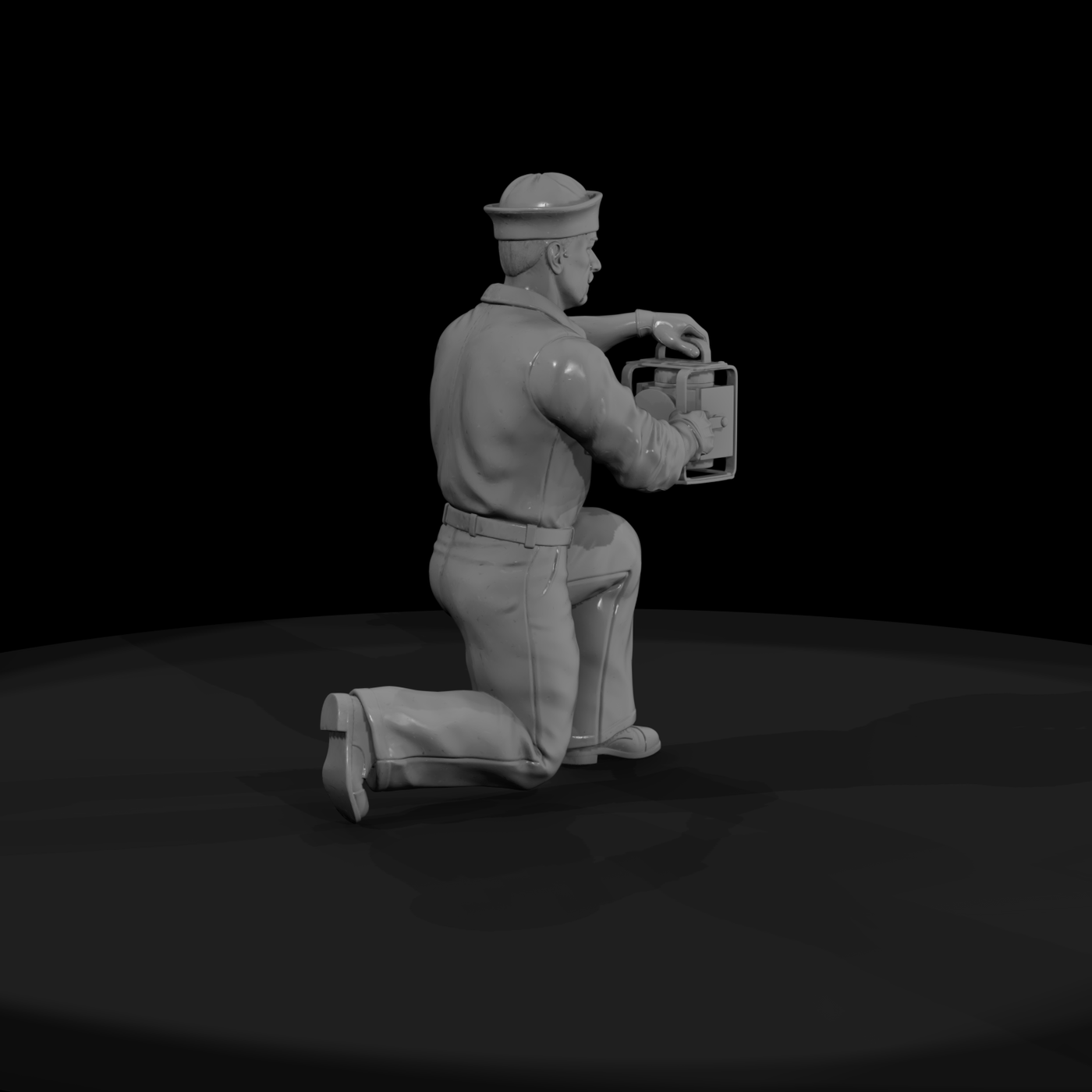 Kneeling Rail Worker with Lantern