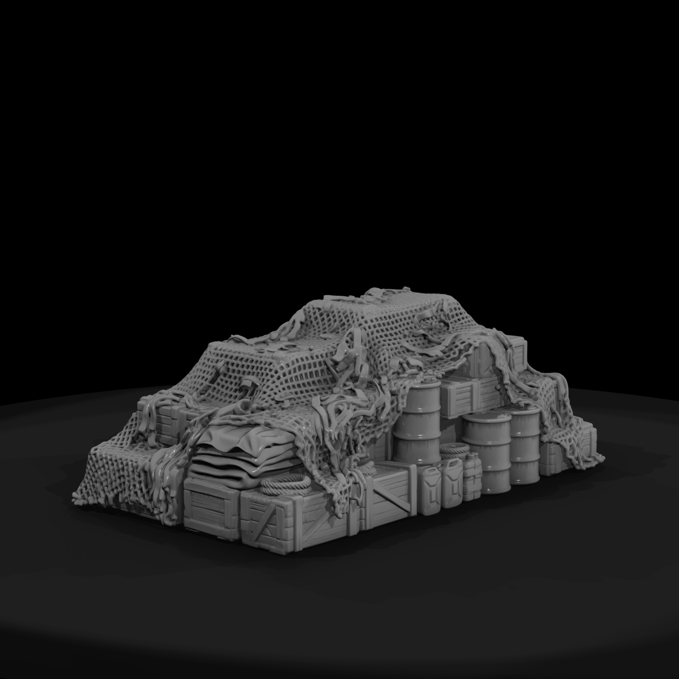 WWII Camo-Netted Supply Dump