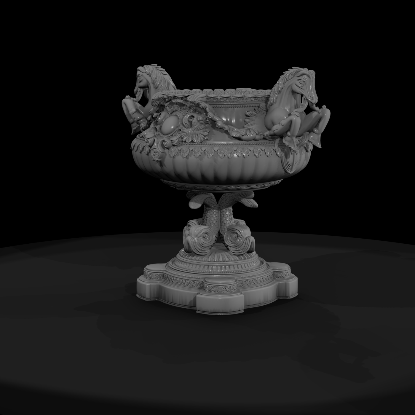 Baroque Horse-Handled Urn — Ornate Centerpiece
