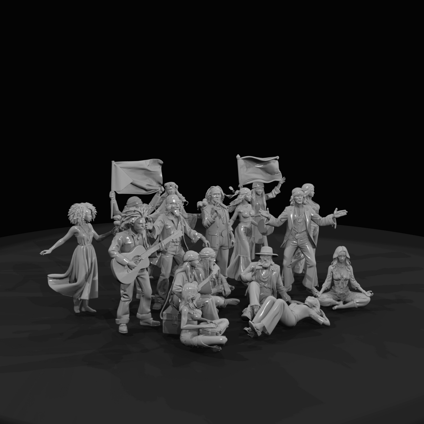 1960s Hippie Gathering Figure Set