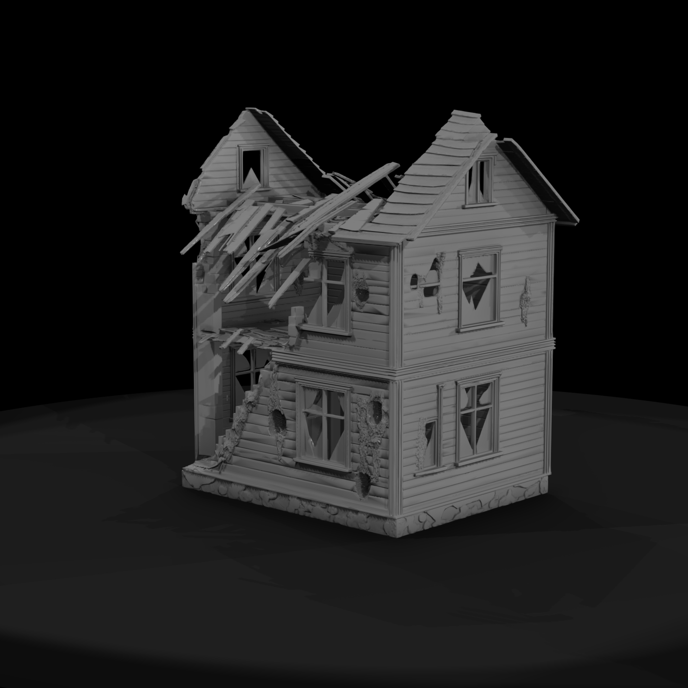 Ruined Two-Story Suburban House