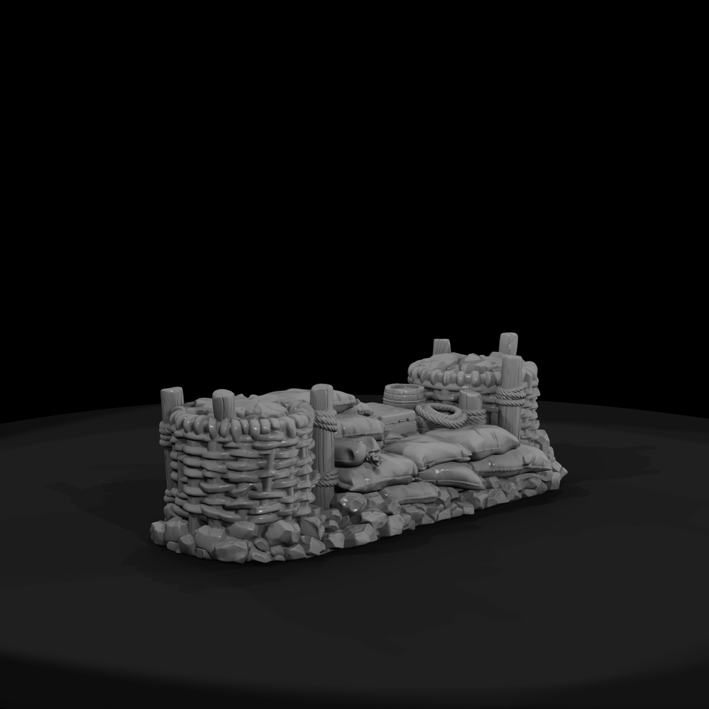 Gabion and Sandbag Wall Section