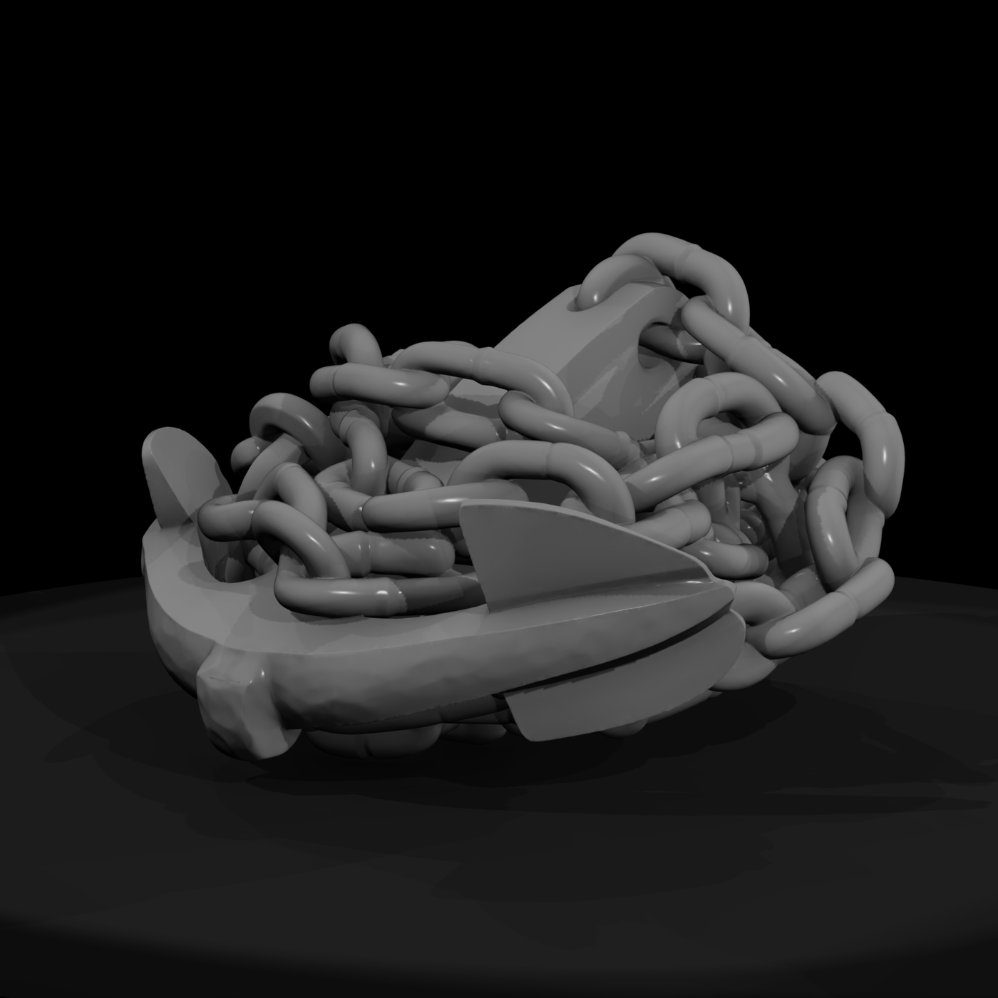 Stylized Ship Anchor with Tangled Chain