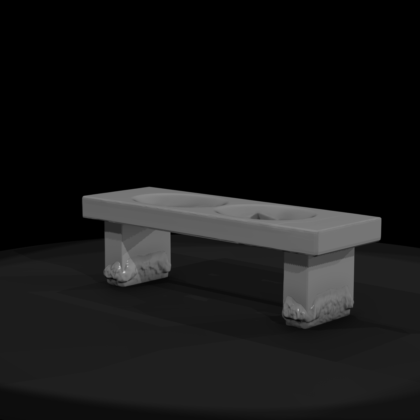 Rustic stone dual-sink vanity bench