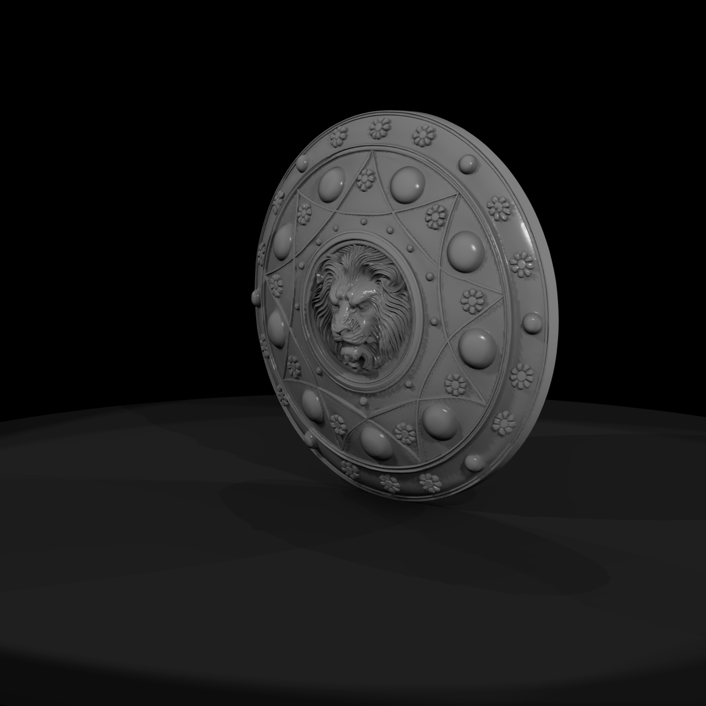 Medieval Lion-Head Round Shield — Accessory