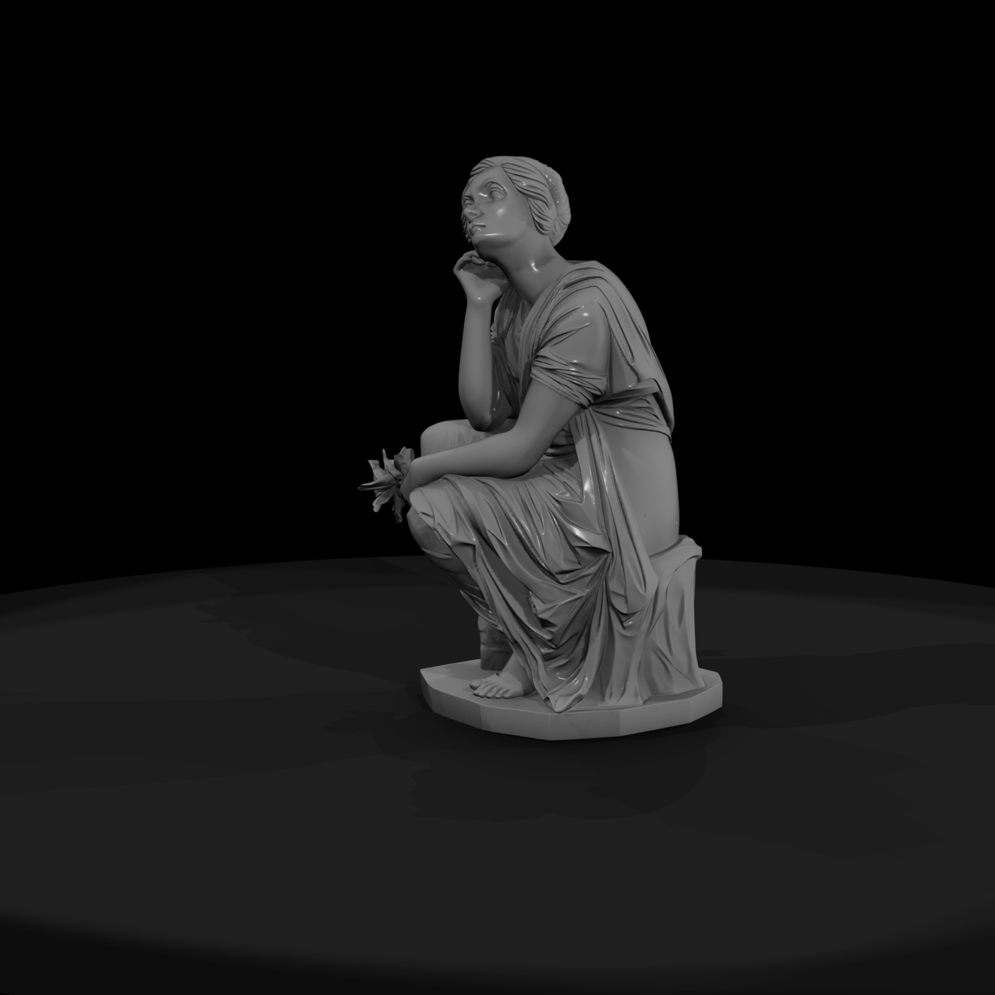 Neoclassical Pensive Woman Statue — Seated
