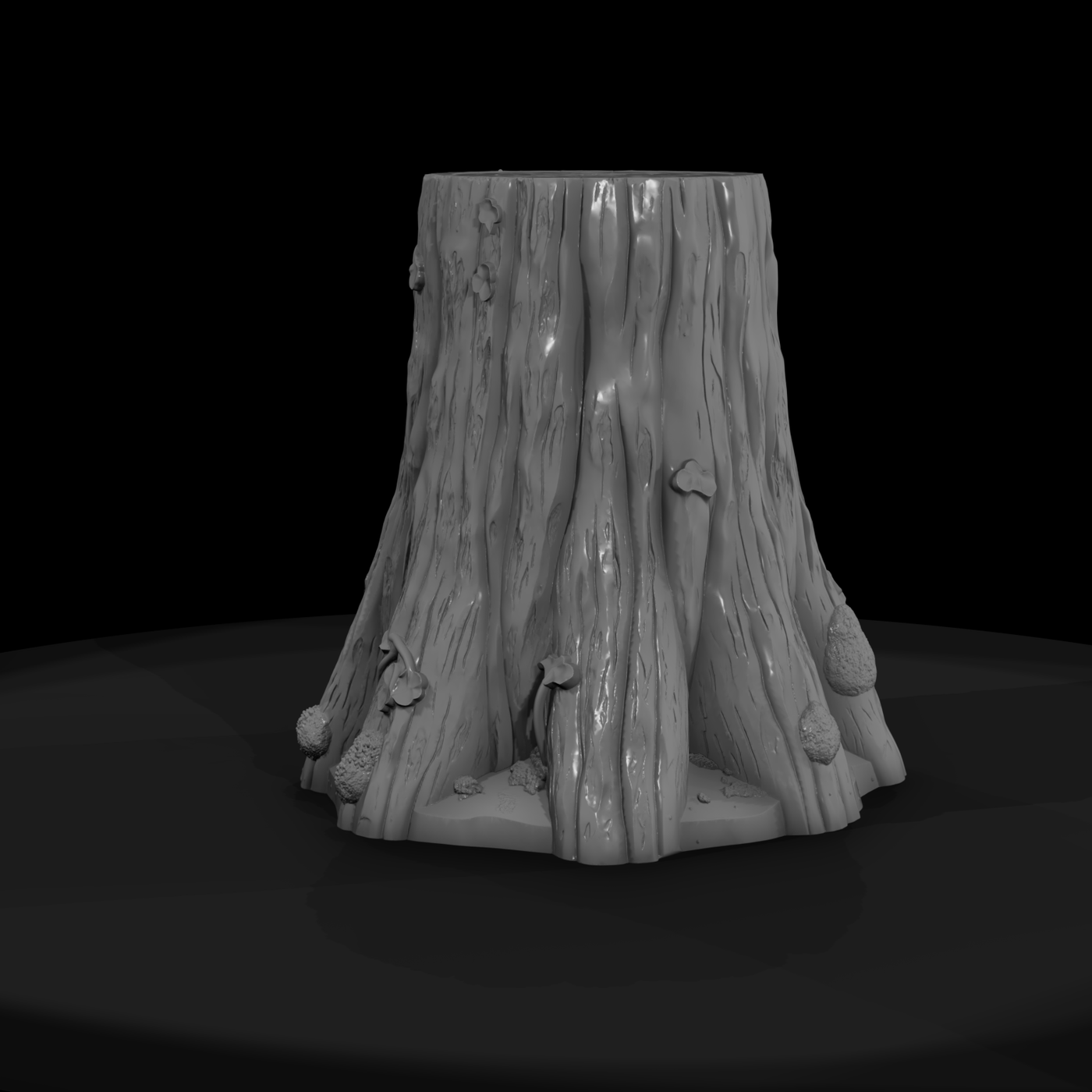 Stylized Tree Stump with Fungi and Vines