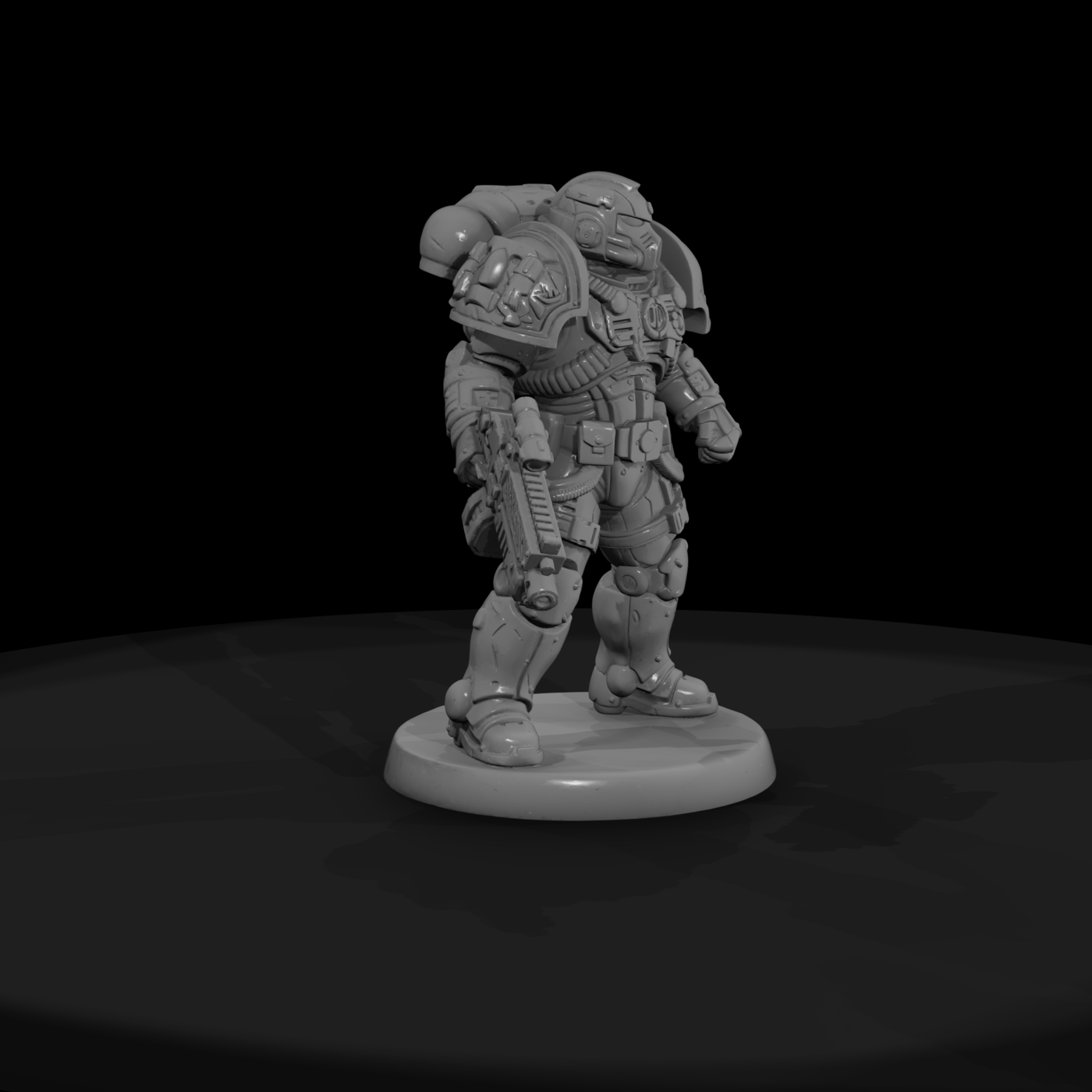 Power-Armored Space Soldier with Rifle