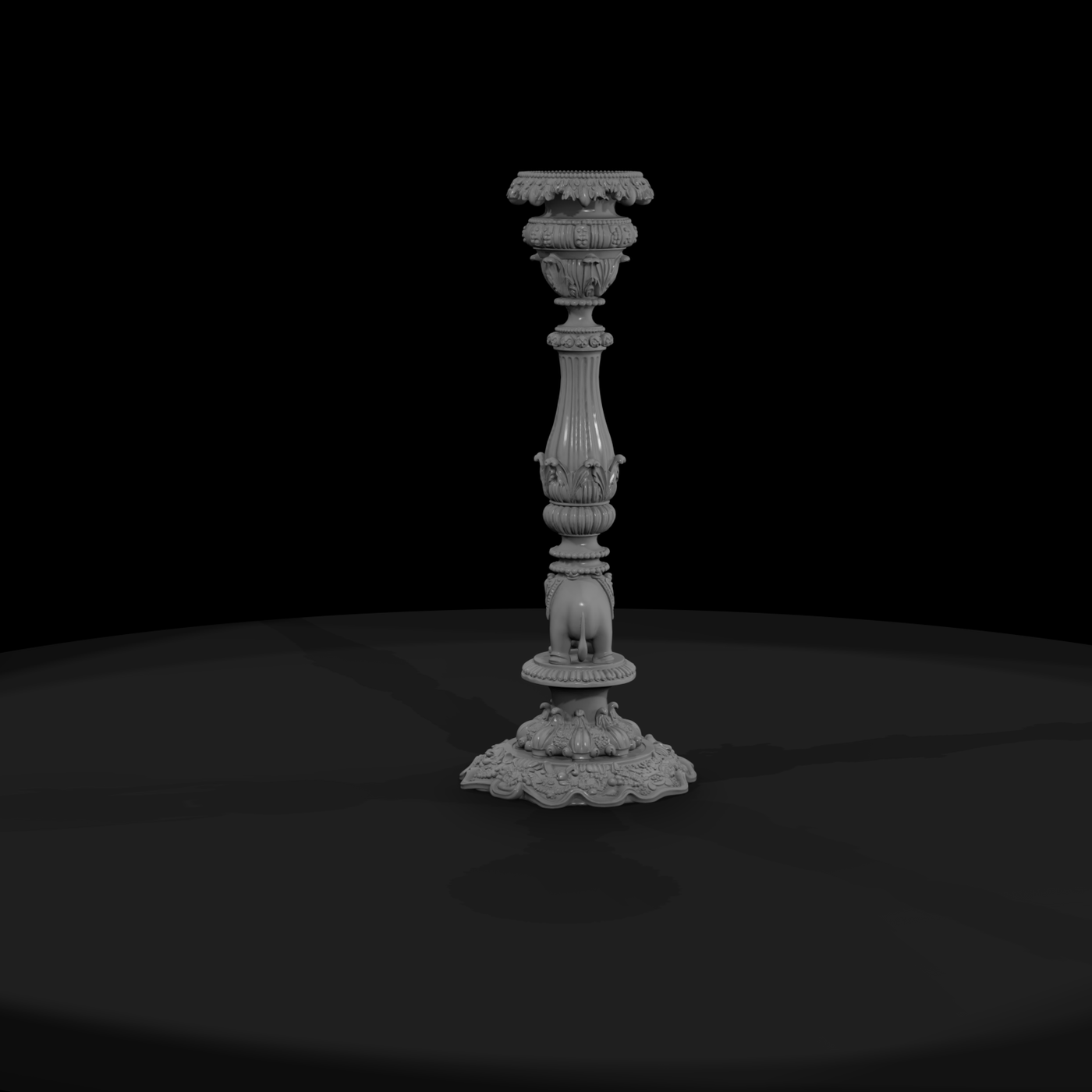 Ornate Baroque Elephant Pedestal Candle Stand 3D M