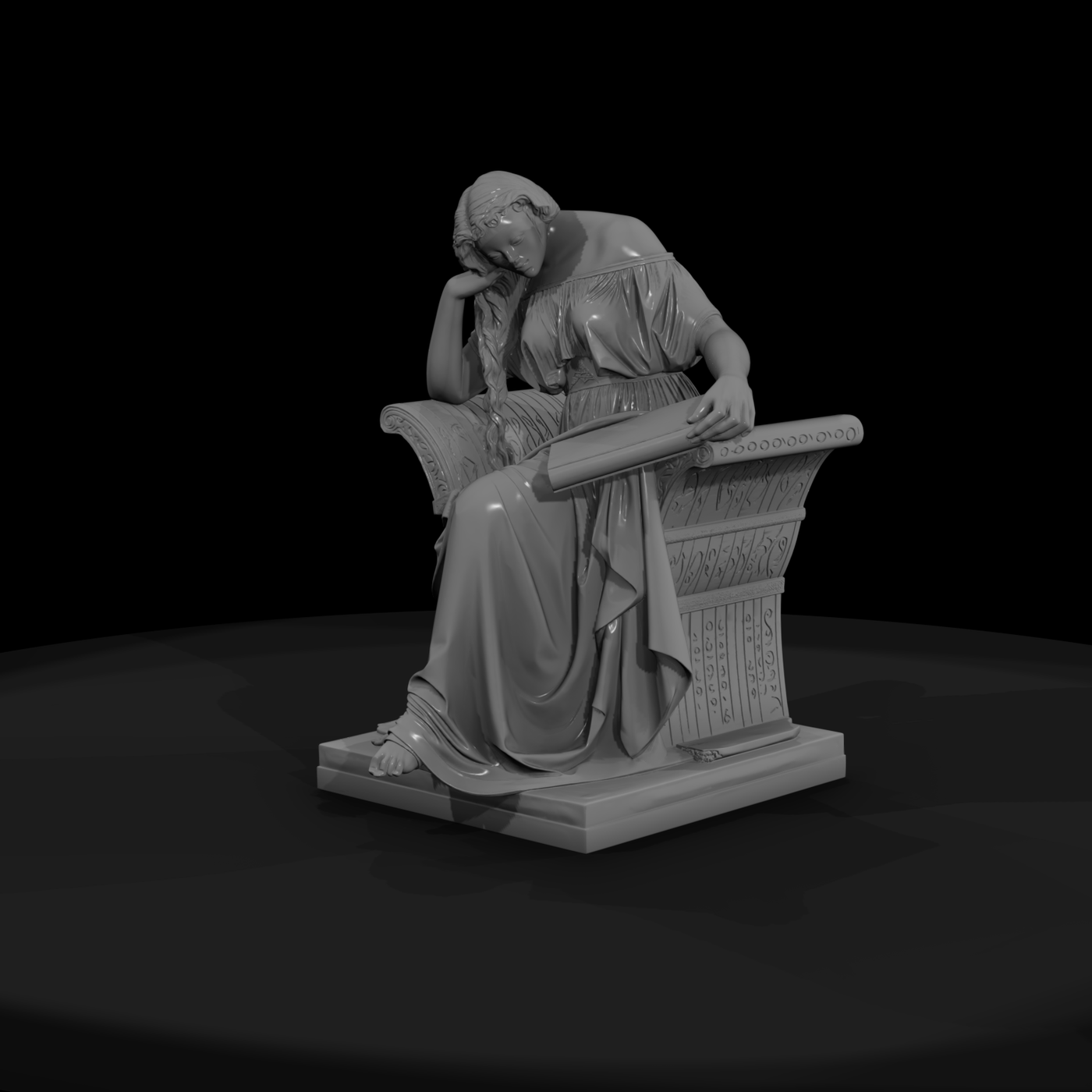 Neoclassical Seated Woman Reading Statue