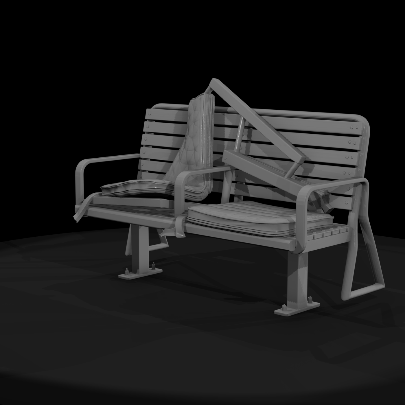 Weathered Public Park Bench — Two-Seat
