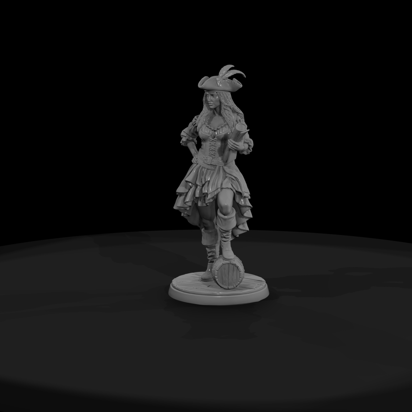 Female Pirate with Spyglass and Barrel